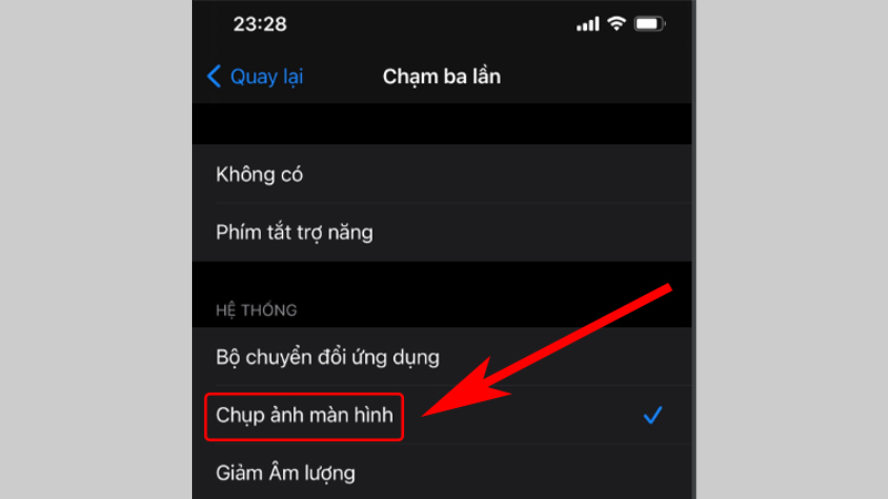 Chọn mục Chụp ảnh màn hình